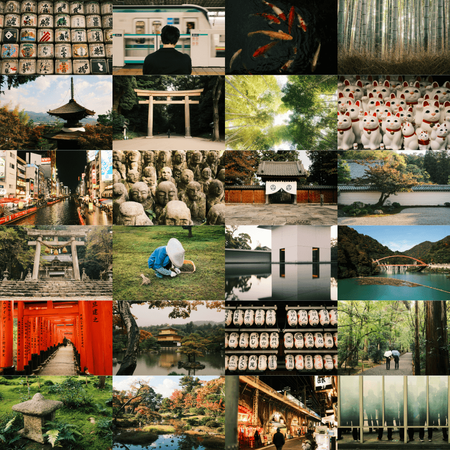 A grid of various images from Jon's trip through Japan.