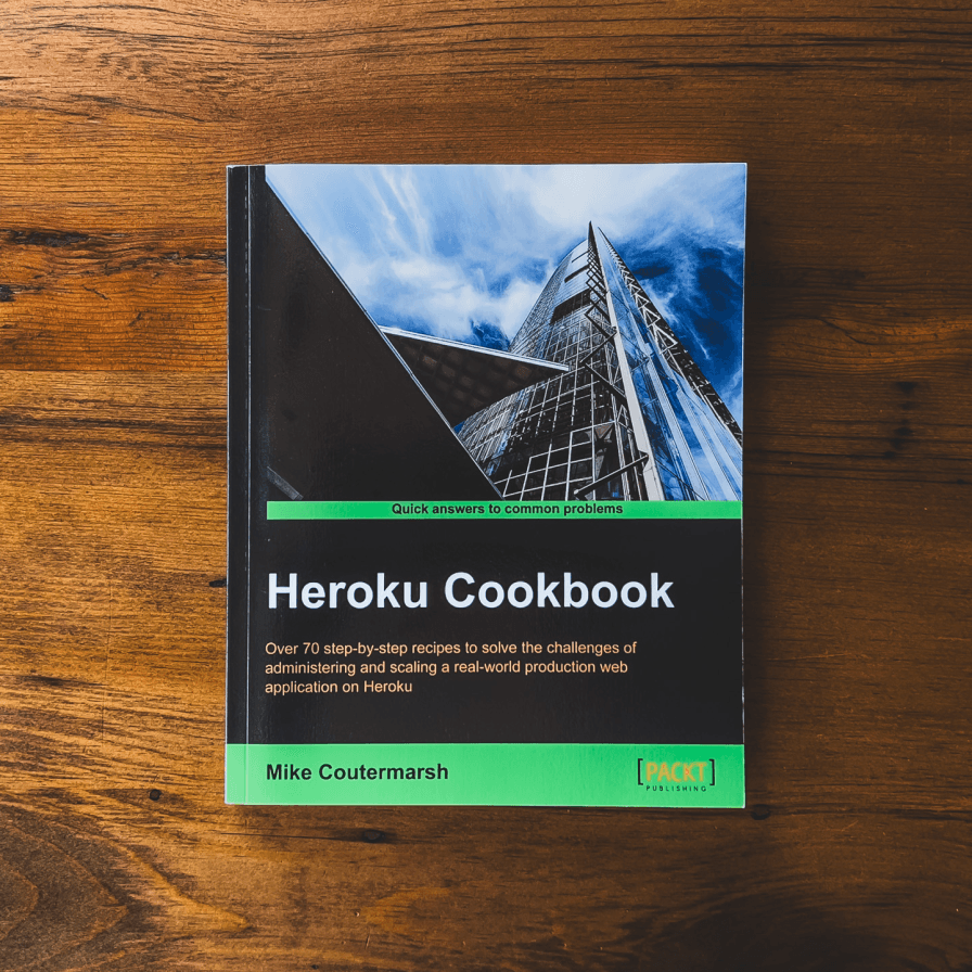 Cover of the book 'Heroku Cookbook' by Mike Coutermarsh.